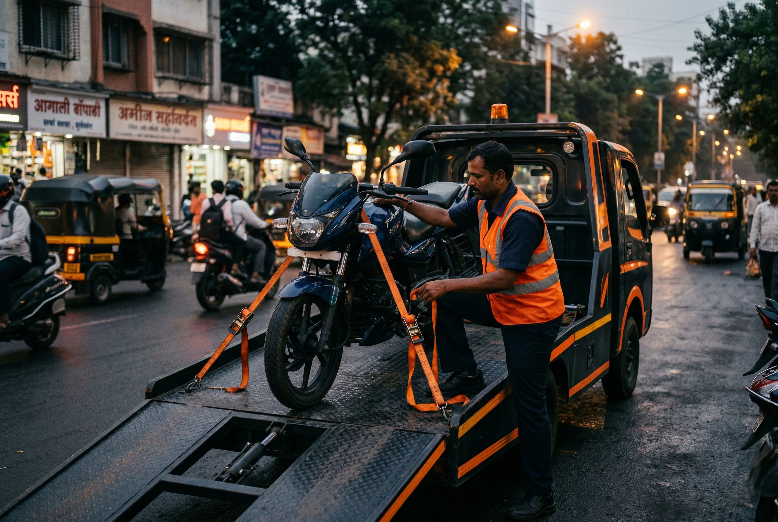 Car towing service in Pune with flatbed truck