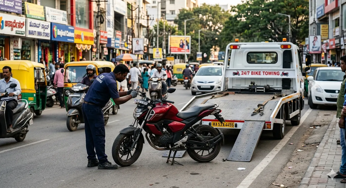 Professional flatbed car towing operation