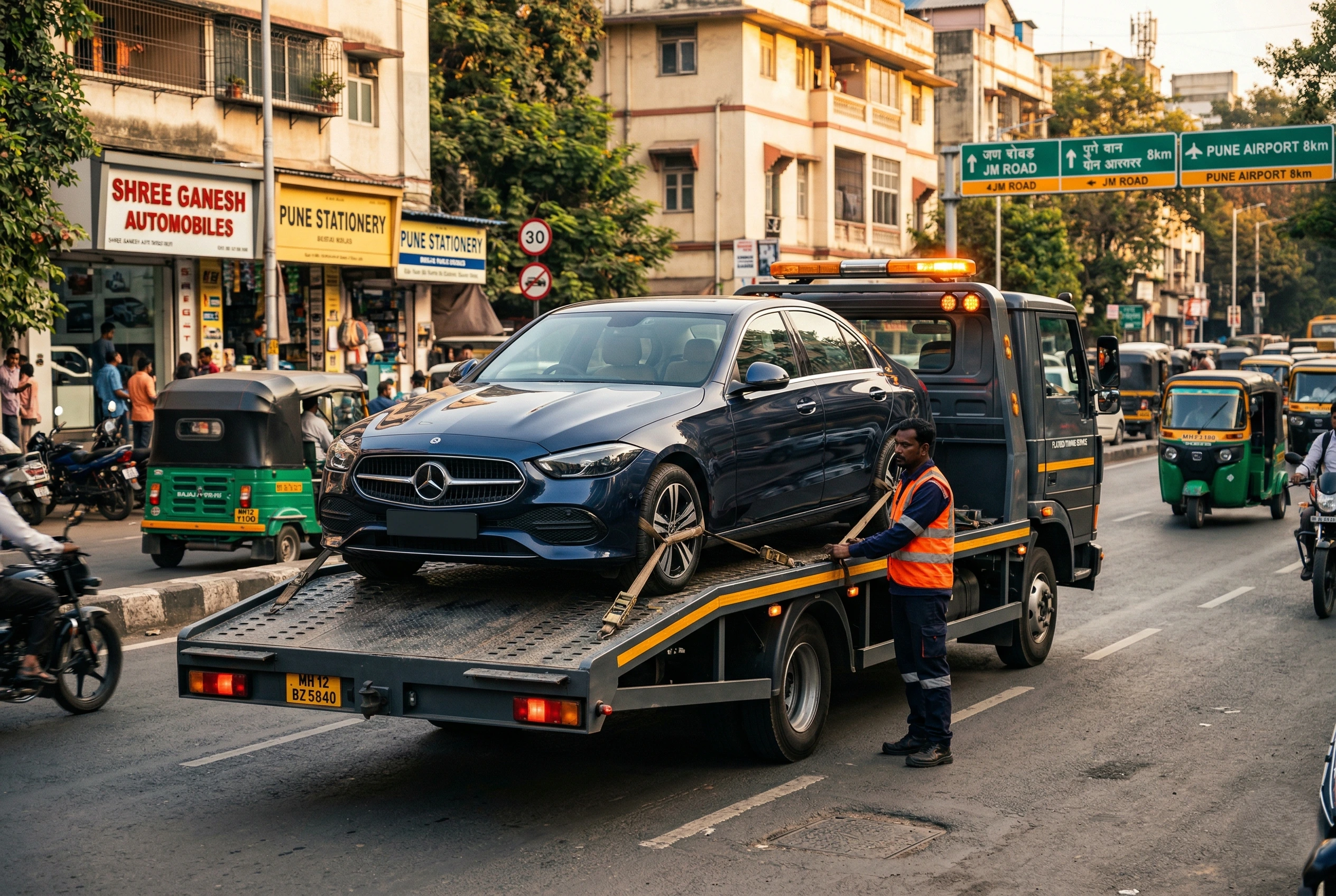 Car towing service in Pune with flatbed truck