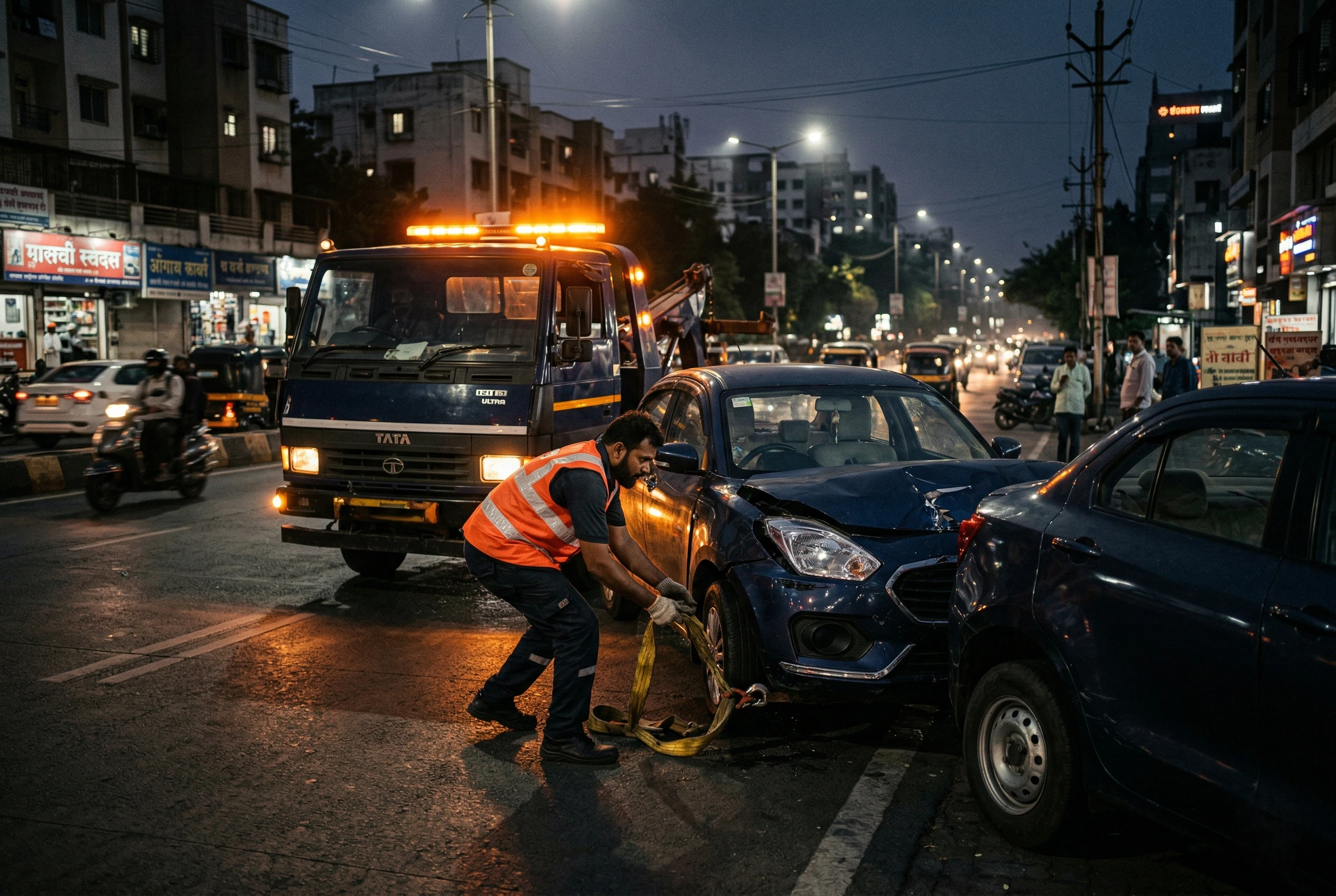 Car towing service in Pune with flatbed truck