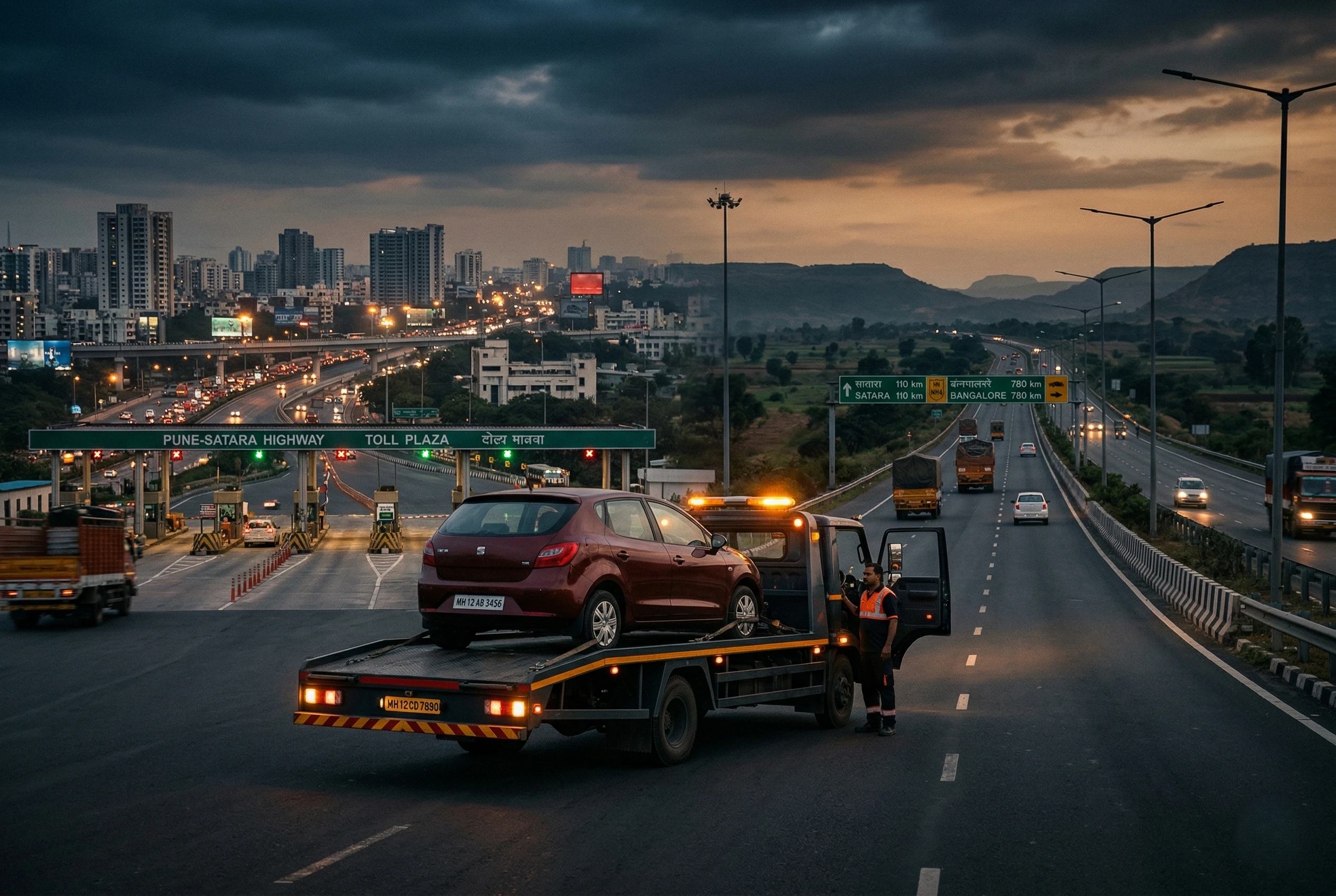 Car towing service in Pune with flatbed truck